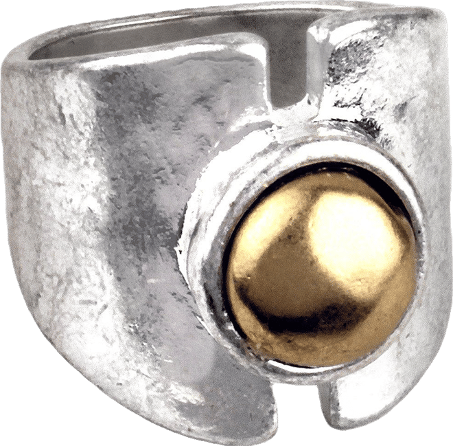 Bella Uno Two-Tone Silver Band With Gold Bead Ring
