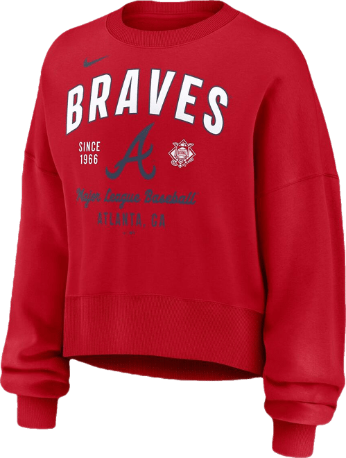 Women's Red Atlanta Braves Oversized Long Sleeve Cropped Pullover Sweatshirt