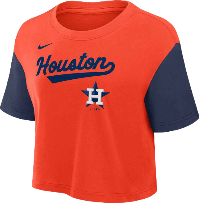 Women's Orange/Navy Houston Astros Script Cropped Performance T-Shirt