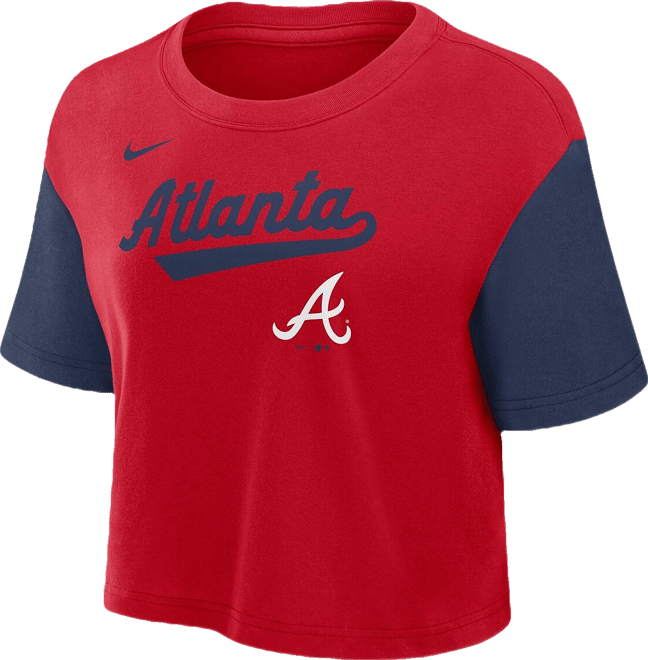 Women's Red/Navy Atlanta Braves Script Cropped Performance T-Shirt