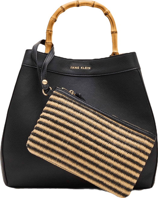 Bamboo Handle Satchel with Detachable Strap