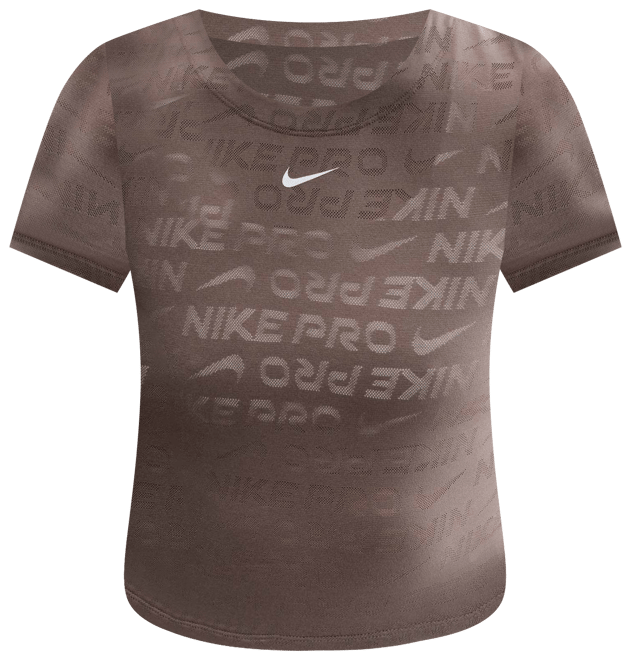 Nike Pro เสื้อเอวลอยแขนสั้นผ้าแจ็คการ์ดผู้หญิง Dri-FIT