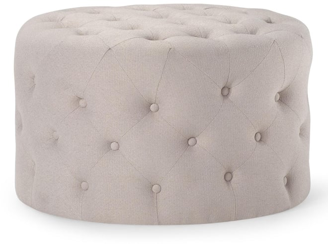 Marcy Traditional Round Ottoman in Dove Fabric Upholstery