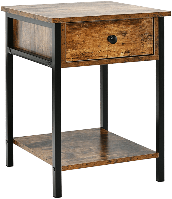 Industrial End Side Table Nightstand with Drawer Shelf