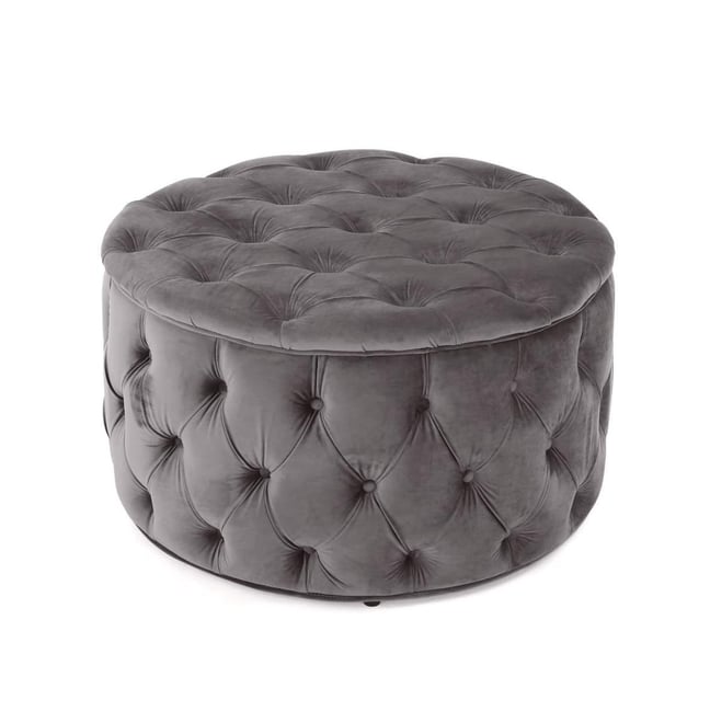 Round Velvet Ottoman Upholstered Footstool for Living Room or Bedroom Soft Polyester Fabric Comfortable Seating Option-