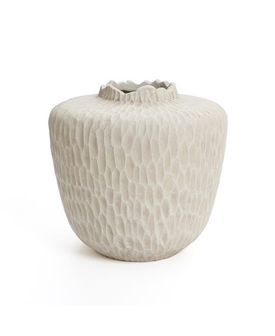 LuxenHome Beige Beehive Round 12.8-Inch Tall MgO Vase