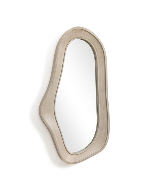 Natural Wood Framed Oval Irregular Wall Mirror, Accent and Vanity
