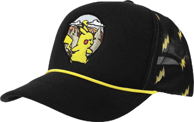 Men's Pikachu Thunderbolt Pattern Black Trucker Hat