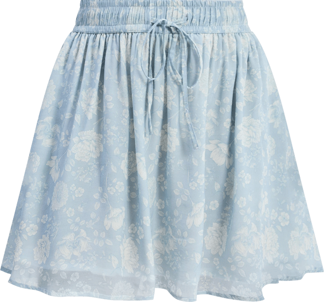 Women's Drawstring Short Skirt in Blue Florals