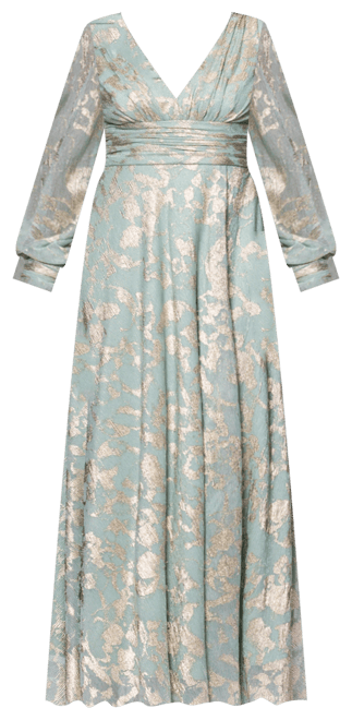 Women's Metallic V-Neck Ruched-Waist Gown