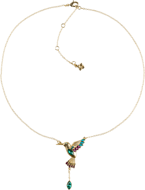 Gold-Tone Stone & Bead Hummingbird Statement Necklace, 18" + 3" extender