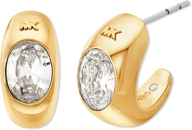 14K Gold-Plated Brass Oval Stone Hoop Earrings