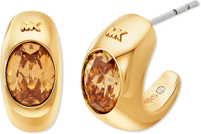 14K Gold-Plated Brass Oval Stone Hoop Earrings