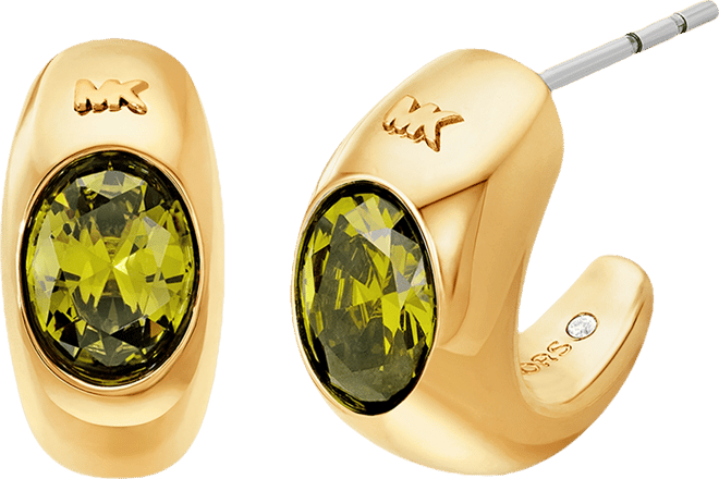 14K Gold-Plated Brass Oval Stone Hoop Earrings