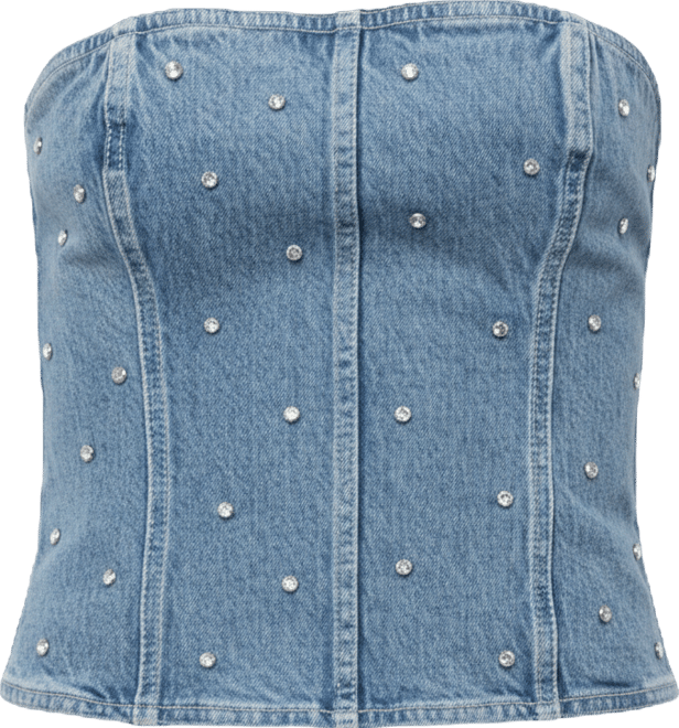 Women's Stoned Strapless Denim Crop Top