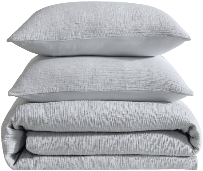 Washed Percale Cotton Solid 3 Piece Duvet Cover Set, King