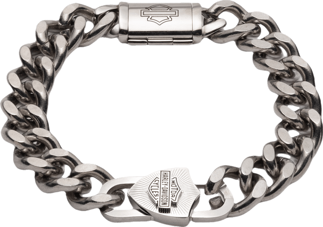 Men's 9" Bar & Shield Logo Padlock Curb Chain Bracelet