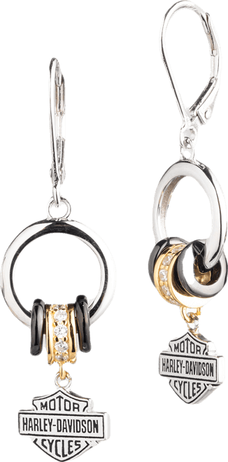Women's Sterling Silver Round Link Logo Earrings