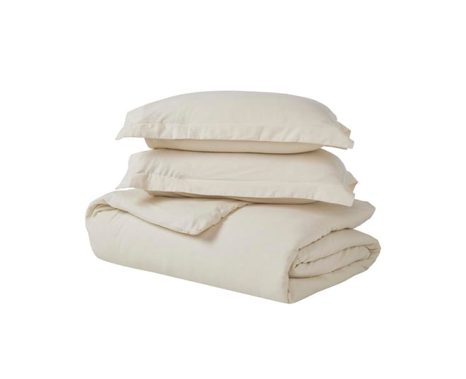 Cotton Linen Blend Solid 3-Piece Duvet Cover Set, King/California King