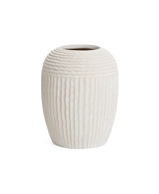 Beige Ribbed Round 15.2-Inch Tall MgO Vase