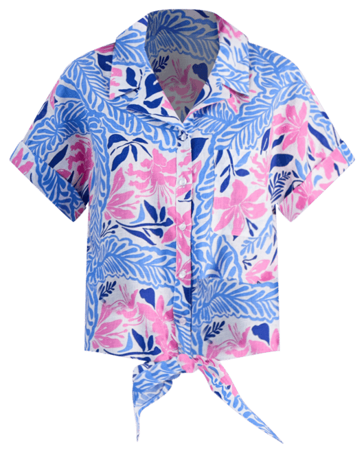 売れ筋商品|||チャータークラブ カットソー トップス レディース Petite 100% Linen Floral-Print Tie-Front Shirt, Exclusively at Macy's Bright White Charter Club Petite 100% Linen Floral-Print Tie-Front Shirt