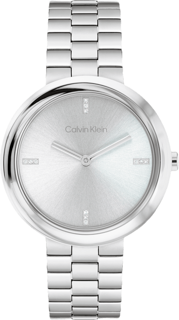 Women's Twisted Bezel Silver Tone Stainless Steel Bracelet Watch, 34mm