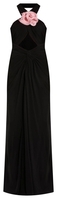 Women's Jersey Crossover Halter Neck Gown With 3D Flower