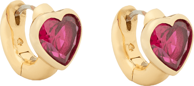 Gold-Tone Small Cubic Zirconia Heart Huggie Hoop Earrings, 0.51"