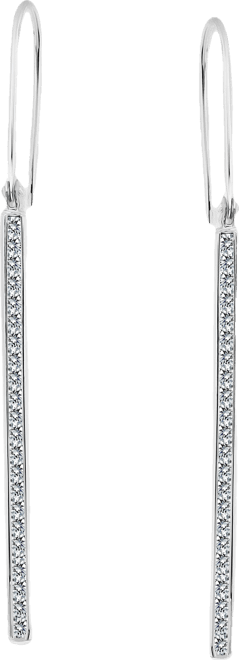 Round Channel Set Cubic Zirconia Linear Fish Hook Drop Earrings