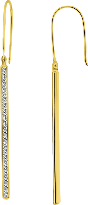 Round Channel Set Cubic Zirconia Linear Fish Hook Drop Earrings