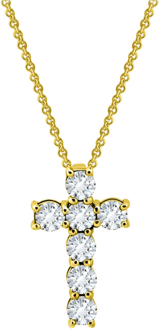 Round Cubic Zirconia Chunky Cross Pendant Necklace, 16" + 2" extender