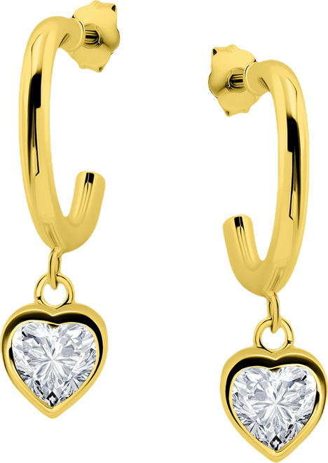 Cubic Zirconia Heart Charm Half Hoop Earrings