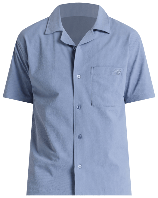 New Balance Män Seersucker Button Up Short Sleeve