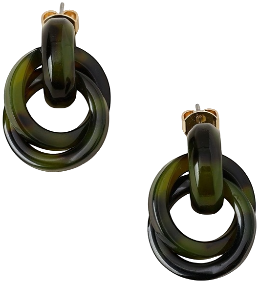 Double Loop Drop Earrings in Green