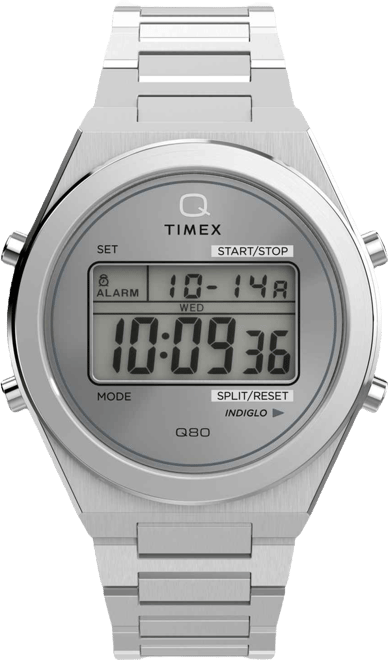 Men's Quartz Digital Silver-Tone Stainless Steel Watch, 39mm