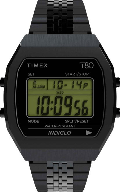 Men's Quartz Digital Black Stainless Steel Watch, 36mm