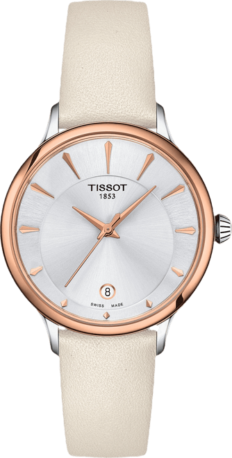 Tissot Women's Swiss Odaci-T Cream Leather Strap Watch 33mm - Macy's