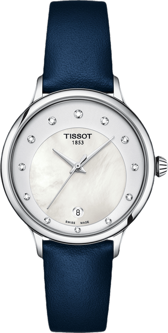 Women's Swiss Odaci-t Diamond (1/20 ct. t.w.) Blue Leather Strap Watch 33mm