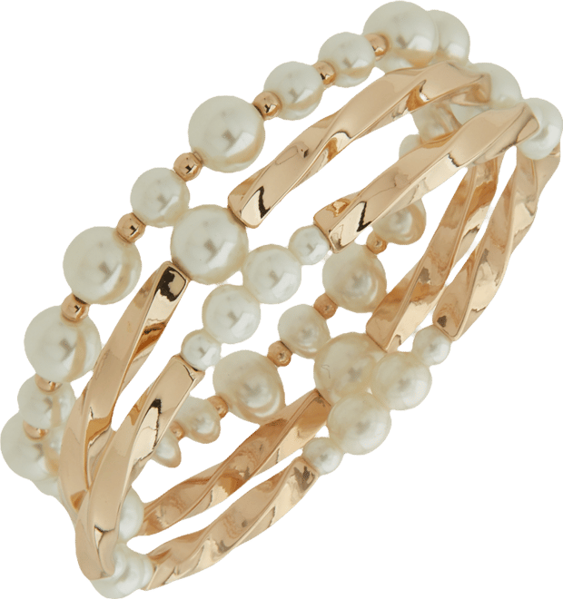 Gold-Tone 3-Pc. Set Imitation Pearl Twisted Stretch Bracelets
