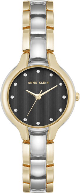 Women's Quartz Two-Tone Metal Alloy and Black Crystal Accented Dial Watch, 28mm