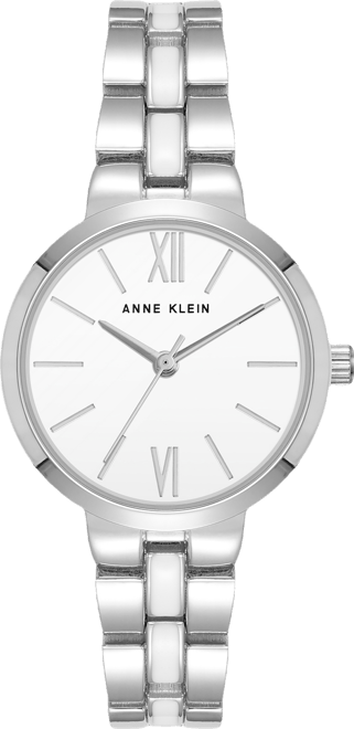 Women's Quartz Modern White Enamel and Silver-Tone Metal Alloy Watch, 30mm
