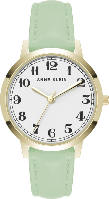 Women's Quartz Casual Mint Polyurethane Leather and Gold-Tone Metal Alloy Boyfriend Watch, 34mm