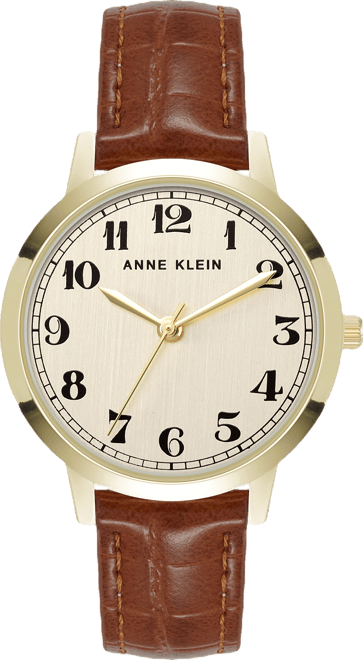 Women's Quartz Casual Brown Polyurethane Leather and Gold-Tone Metal Alloy Boyfriend Watch, 34mm