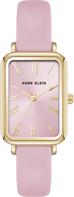 Women's Quartz Rectangular Pink Polyurethane Leather and Gold-Tone Metal Alloy Watch, 23mm