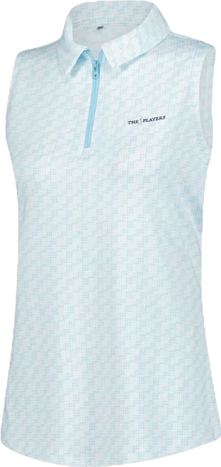 Women's Aqua The Players Drive Clubhouse Grid Sleeveless Polo Shirt