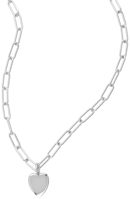 Tarnish Resistant Silver Heart Charm Paper Clip Chain Necklace