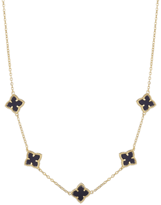 Gold Black Floral Station Necklace