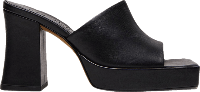 【Steve Madden】Pippa ブロックヒール ストラップミュール PIPPA Black Leather Square-Toe Mule Women's Block Heel