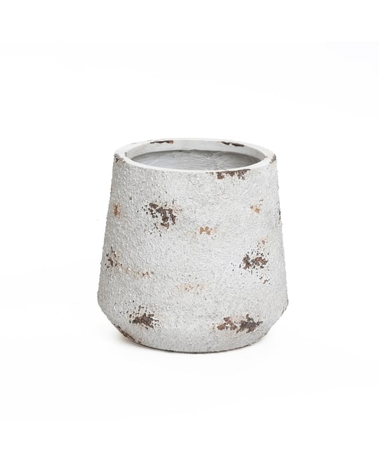 Rustic Off White with Brown Accents 12.2-Inch Tall Round MgO Planter