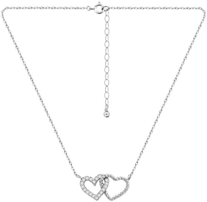 Cubic Zirconia Double Heart Necklace (1/4 ct. t.w.) in Sterling Silver, 16" + 2" extender